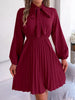 Tie Neck Balloon Sleeve Pleated Dress test