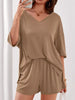 Casual Solid Color V-Neck Top & Shorts Set
