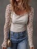 Floral Lace Patchwork Square Neck Long Sleeve Top test
