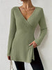 Ribbed Knit Long Sleeve Wrap T-Shirt test