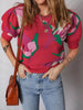 Floral Abstract Print Short Puff Sleeve Sweater test