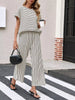 Casual Striped Short Sleeve Top and Wide Leg Pants Two-Piece Set test