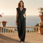 Women's Structured Sleeveless V-Neck Single-Breasted Vest & Wide-Leg Pleated Trousers Set