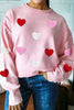 Ribbed Texture Chenille Heart Glitter Trim Patched Long Sleeve Top test
