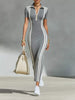 Full Size Contrast Stripes Short Sleeve Midi Dress Plus Size test