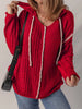 Contrast Trim Textured Knit Drawstring Hooded Sweater test