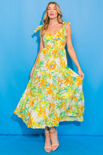 VACATION VIEWS FLORAL WOVEN MIDI DRESS