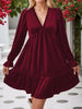 Velvet V-Neck Long Sleeve Ruffle Hem Mini Dress test
