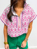 Printed Half Zip Short Sleeve Blouse test