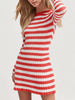 Striped Ribbed Knit Long Sleeve Sweater Dress test
