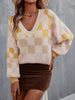 Angel Wings Checkered V-Neck Lantern Sleeve Sweater test