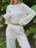 Waffle-Knit Round Neck Top and Pants Set test