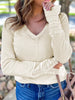 Thermal Knit Lace Ruched Patchwork Long Sleeve V Neck Top