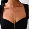 18K Gold-Plated Chain Y-Drop Necklace with Synthetic Pearl Accent test