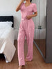 Heart Print Lettuce Trim Top and Pants Loungewear Set test