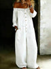 Full Size Off-Shoulder Button-Down Wide-Leg Jumpsuit Plus Size