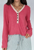 Lace Trim Ribbed Knit Henley Blouse test