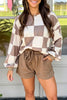 Checkerboard Plaid Long Sleeve Solid Color Shorts 2pcs Set test