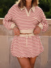 tripe Cropped Collared Drop Shoulder Pullover and Bubble Mini Skirt Set test