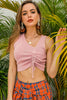 Drawstring Ruched Asymmetrical Neck Cropped Knit Top test
