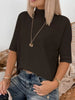 Ribbed Trim High Neck Short Sleeve Casual Sweater test