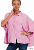 Zenana Washed Double Gauze Button Down Half Sleeve Shirt