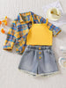 Children's Plaid Shirt & Tank Top & Denim Shorts Set test