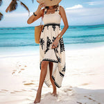 Women's Wide-Strap Printed Maxi Dress – Smocked Bodice & Tassel Waist