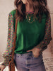 Floral Patchwork Shirred Cuff Puff Sleeve Knit Top test