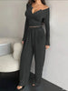 Casual Long Sleeve Top and Wide Leg Pants Set