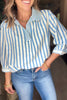 Stripe 3/4 Sleeve Collared Neck Blouse