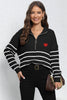 Striped Zip-Up Long Sleeve Ribbed Sweater test