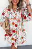 Floral Print 3/4 Puff Sleeve Ricrac Trim Mini Dress test
