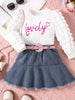 Children's Letter Long Sleeve Top and Denim Skirt Set test