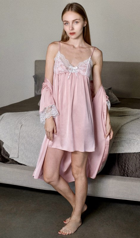 4 pieces Pink with lace High-End Silk pajama sets