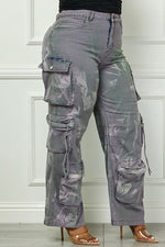 Time to Shine Grey Acid Wash High Waisted Cargo Plus Size Pants