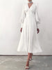 Elegant V-Neck Puff Sleeve Button-Down Midi Dress test