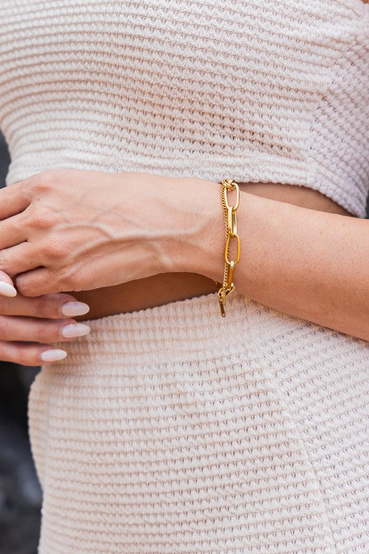 18K STAINLESS STEEL LAYERED PAPERCLIP BRACELET