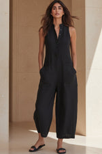Women's Linen-Blend Sleeveless Jumpsuit