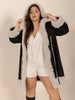 Plus Size Fuzzy Trim Open Front Long Sleeve Hooded Coat test