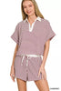 Zenana Striped Collared Top & Shorts Set