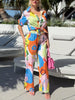 Abstract Print Button-Up Shirt and Wide-Leg Pants Set test