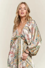 ADORA Printed V-Neck Batwing Sleeve Dress - Shopimist