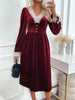 Perfee Lace Detail V-Neck Long Sleeve Midi Dress test