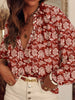 Floral Print Split Neck Pleated Long Sleeve Blouse test