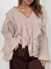 V-Neck Ruffled Lace Trim Blouse test