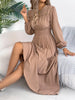 Smocked Pleated Long Sleeve Midi Dress