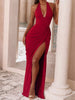 Halter Neck High-Slit Maxi Evening Dress test