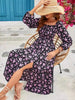 Slit Smocked Floral Square Neck Balloon Sleeve Midi Dress test