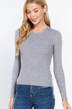 ACTIVE BASIC Full Size Ribbed Round Neck Long Sleeve Knit Top - Shopimist